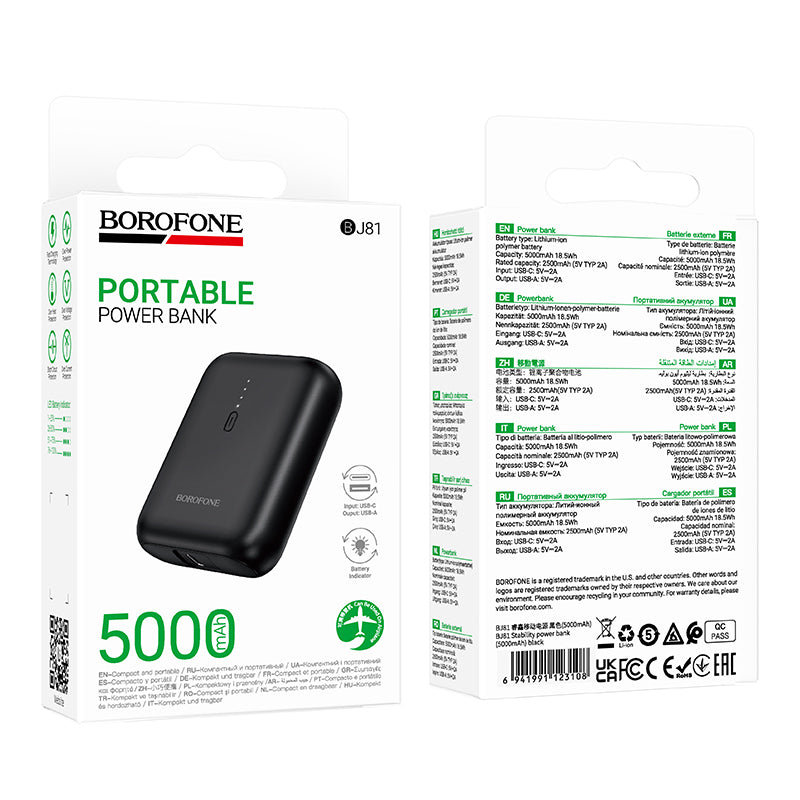Batteria Esterna Borofone BJ81 Stability, 5000mAh, 10W, 1 x USB-A, Nera