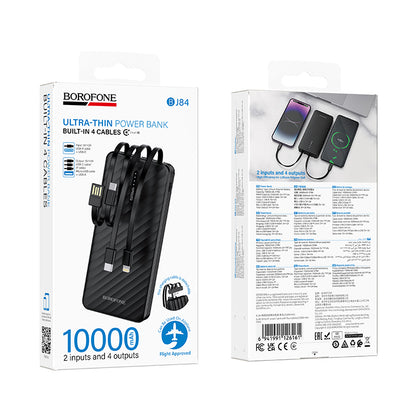 Batteria Esterna Borofone BJ84 Smooth, 10000mAh, 10W, 1 x Lightning - 1 x microUSB - 1 x USB-A - 1 x USB-C, Nera