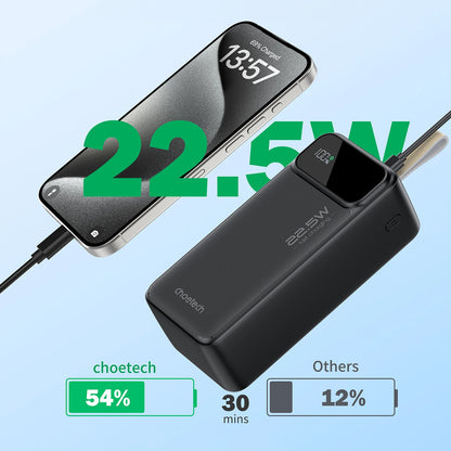 Batteria esterna Choetech B731, 40000mAh, 22,5W, QC + PD, 1 x USB-C - 2 x USB-A, Nero 