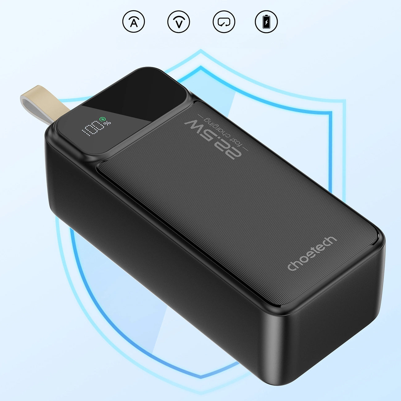 Batteria esterna Choetech B731, 40000mAh, 22,5W, QC + PD, 1 x USB-C - 2 x USB-A, Nero 