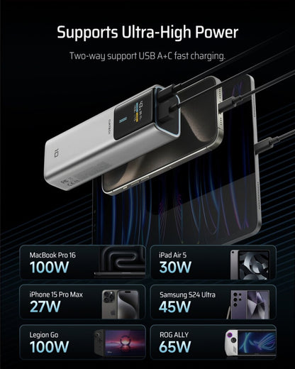 Cuktech External Battery, 10000mAh, 150W, QC + PD, 1 x USB-A - 1 x USB-C, Gray CKPB100PGLBK