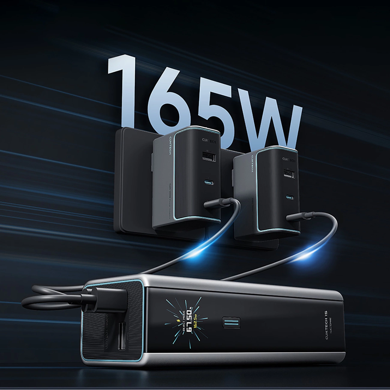 Batteria Esterna Cuktech, 20000mAh, 210W, QC + PD, 1 x USB-A - 2 x USB-C, Grigio CKPB200UGLGR