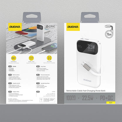 Batteria Esterna Dudao K31, 10000mAh, 22.5W, PD, 2 x USB-C, Bianca