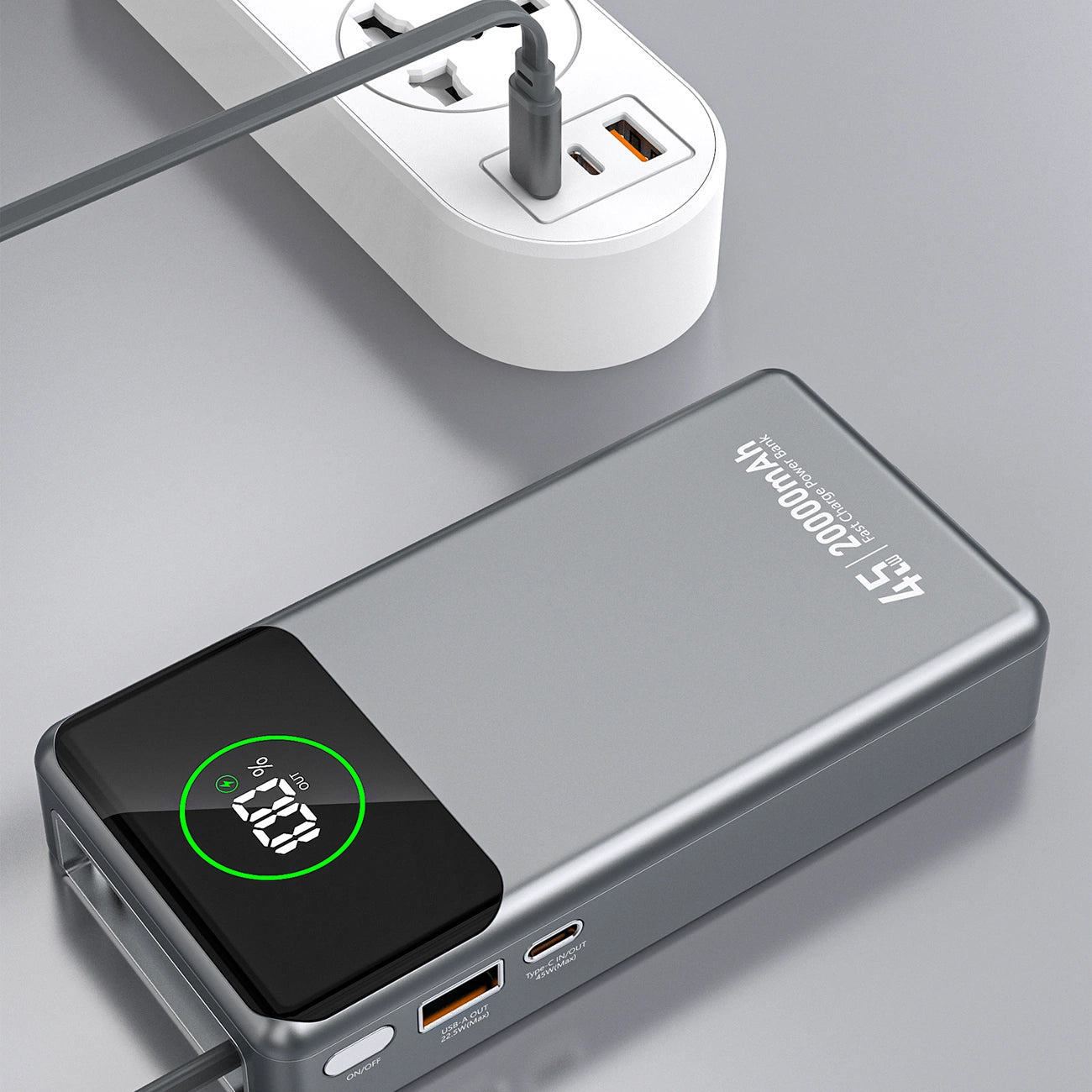 Batteria Esterna Dudao K31 Pro, 20000mAh, 45W, QC + PD, 1 x USB-A - 2 x USB-C, Grigio