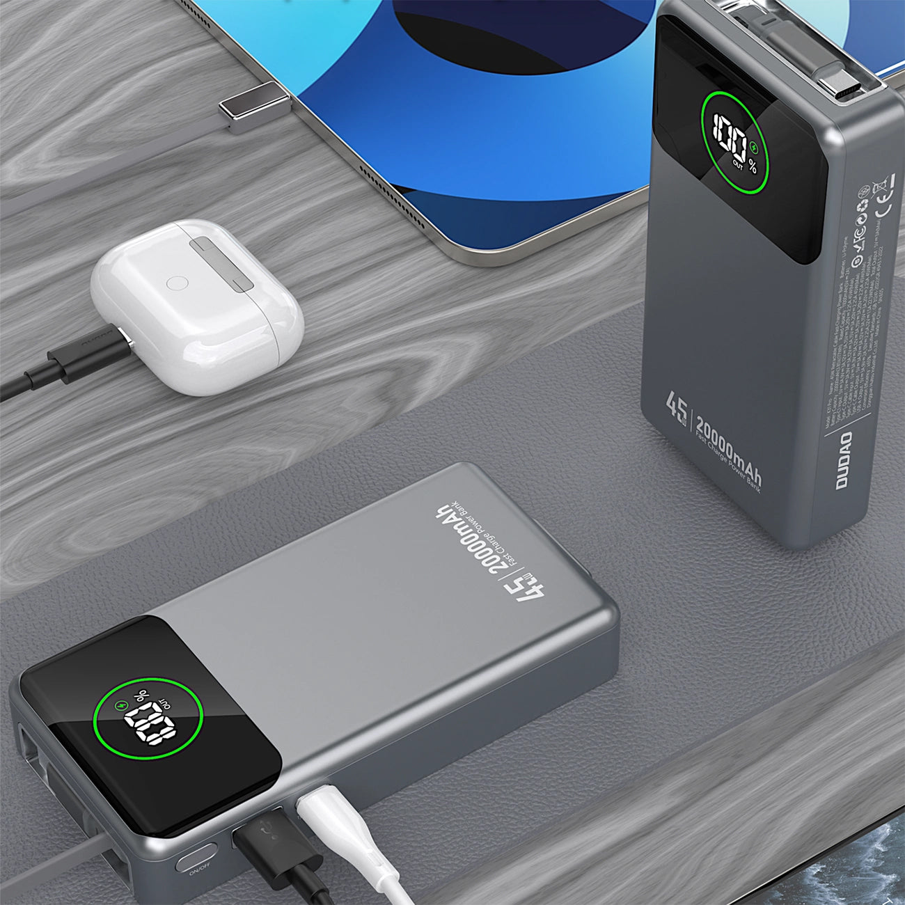 Batteria Esterna Dudao K31 Pro, 20000mAh, 45W, QC + PD, 1 x USB-A - 2 x USB-C, Grigio