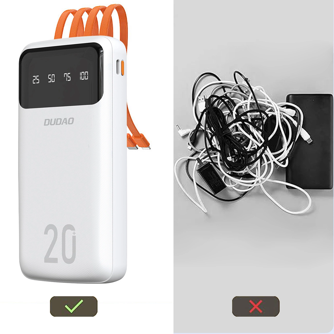 Batteria Esterna Dudao K6Pro+, 20000mAh, 10W, 1 x Lightning - 1 x microUSB - 1 x USB-A - 1 x USB-C, Bianca