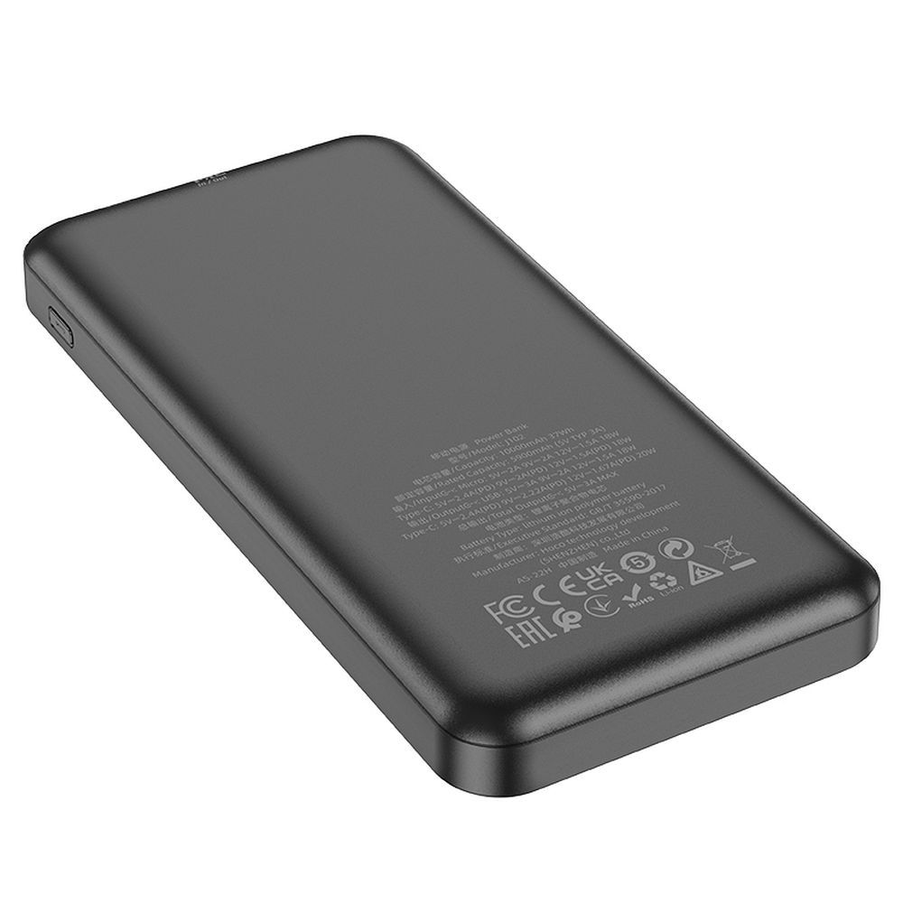 Batteria Esterna HOCO J102, 10000mAh, 20W, QC + PD, 1 x USB-A - 1 x USB-C, Nera