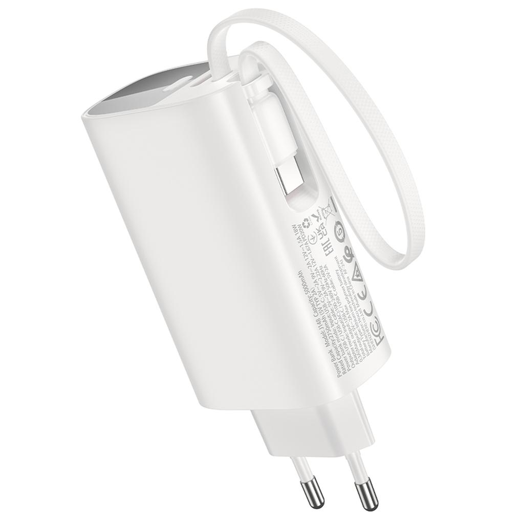 Power bank HOCO J148 2 in 1, 5000 mAh, 20 W, PD, 2 x USB-C, bianca