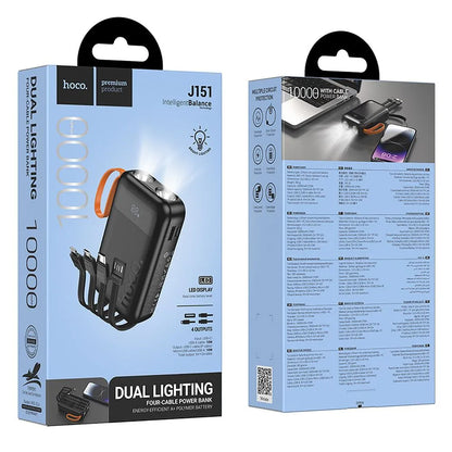 Batteria Esterna HOCO J151, 10000mAh, 10W, 1 x Lightning - 1 x microUSB - 1 x USB-A - 1 x USB-C, Nera