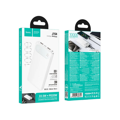 Batteria Esterna HOCO J154, 10000mAh, 22.5W, QC + PD, 1 x USB-C - 2 x USB-A, Bianca