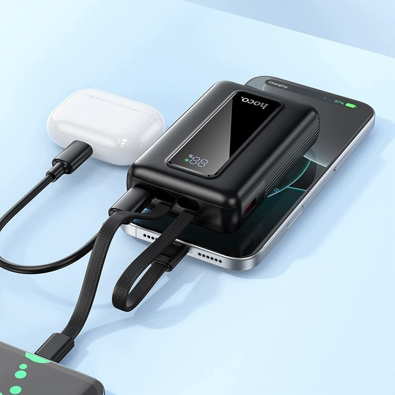 Batteria Esterna HOCO J162, 10000mAh, 22.5W, QC + PD, 1 x Lightning - 1 x USB-A - 2 x USB-C, Nera