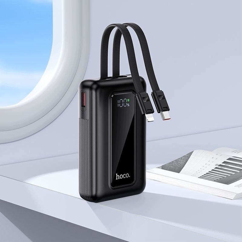 Batteria Esterna HOCO J162, 10000mAh, 22.5W, QC + PD, 1 x Lightning - 1 x USB-A - 2 x USB-C, Nera