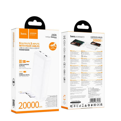 Power bank HOCO J163A, 20000 mAh, 10 W, 1 x Lightning - 1 x microUSB - 1 x USB-C - 2 x USB-A, bianca