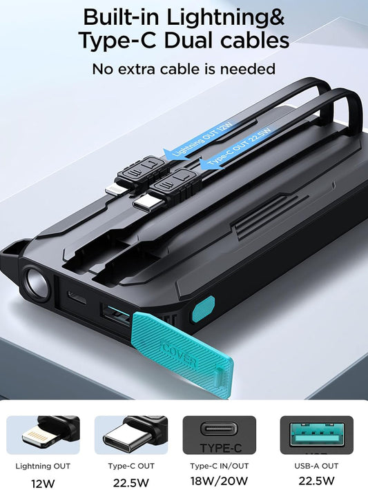 Batteria Esterna Joyroom JR-L017, 10000mAh, 22.5W, QC + PD, 1 x Lightning - 1 x USB-A - 2 x USB-C, Nera