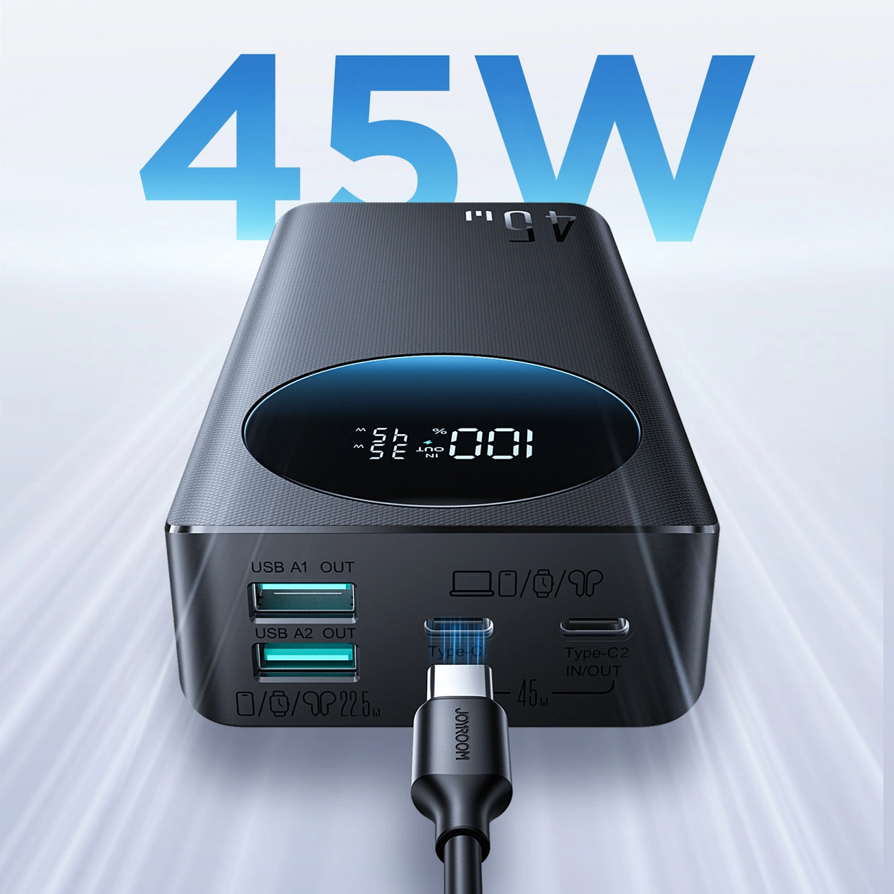 Batteria Esterna Joyroom JR-PBF02 Pro, 20000mAh, 45W, QC + PD, 2 x USB-A - 2 x USB-C, Nera