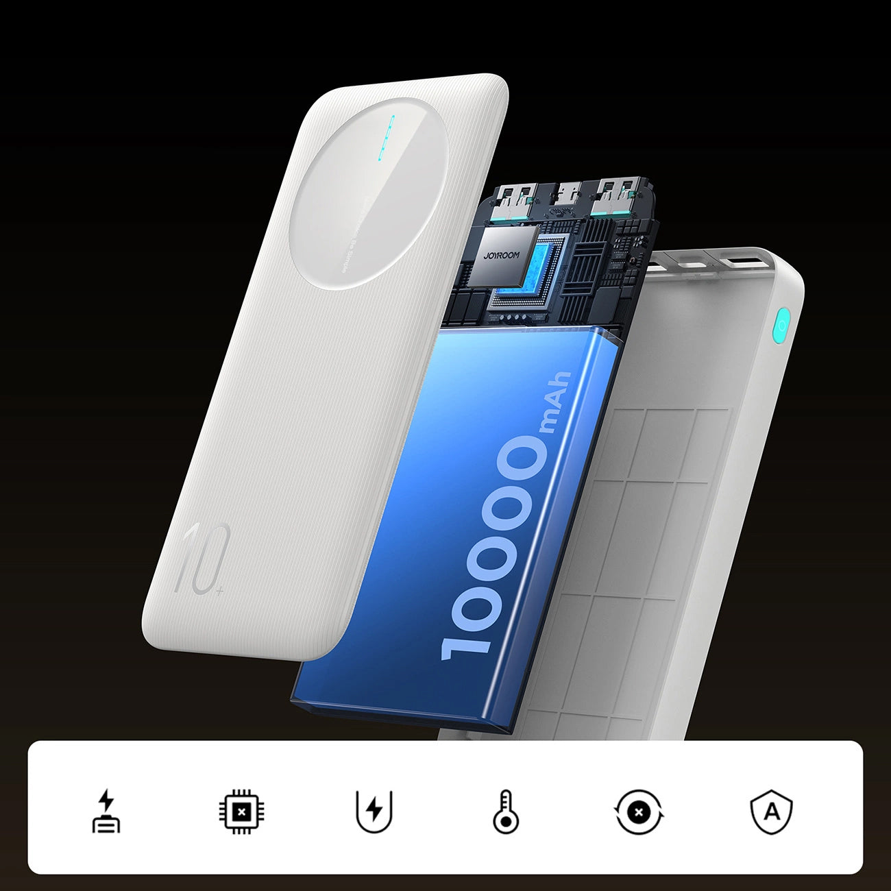 Batteria Esterna Joyroom JR-PBF12, 10000mAh, 12W, 1 x USB-C - 2 x USB-A, Bianca