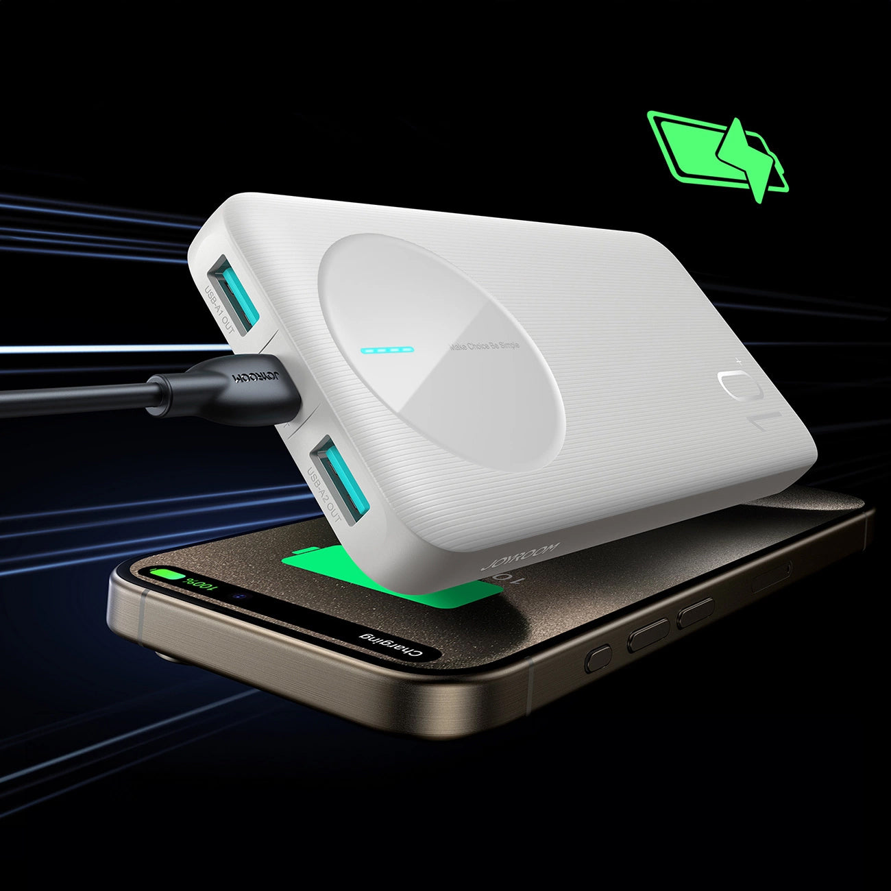 Batteria Esterna Joyroom JR-PBF12, 10000mAh, 12W, 1 x USB-C - 2 x USB-A, Bianca