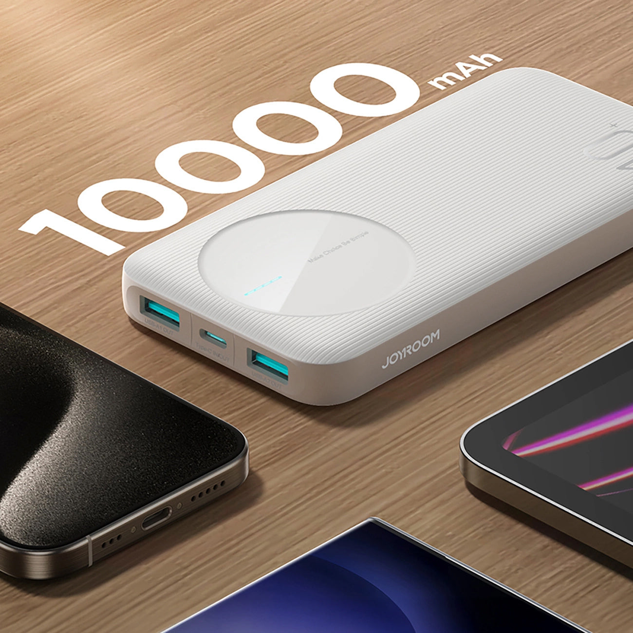 Batteria Esterna Joyroom JR-PBF12, 10000mAh, 12W, 1 x USB-C - 2 x USB-A, Bianca