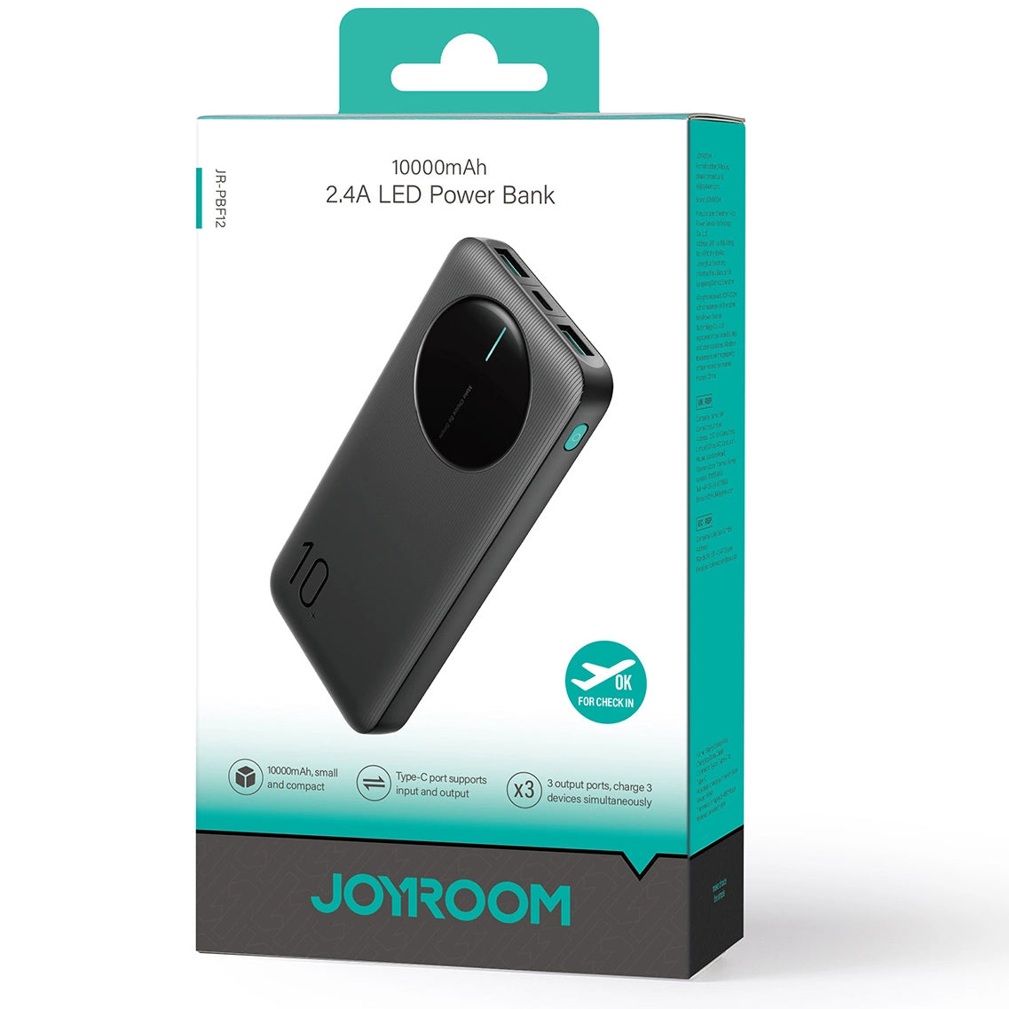 Joyroom Batteria esterna JR-PBF12, 10000mAh, 12W, 1 x USB-C - 2 x USB-A, Nero