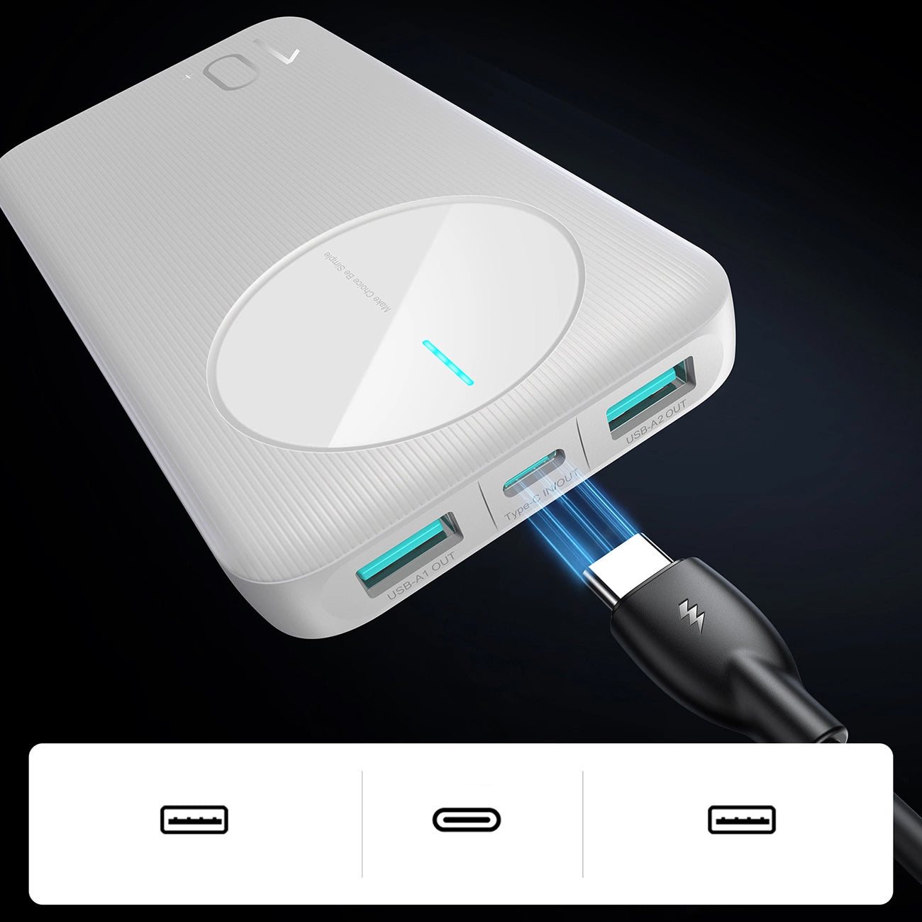 Batteria Esterna Joyroom JR-PBF12, 10000mAh, 12W, 1 x USB-C - 2 x USB-A, Bianca
