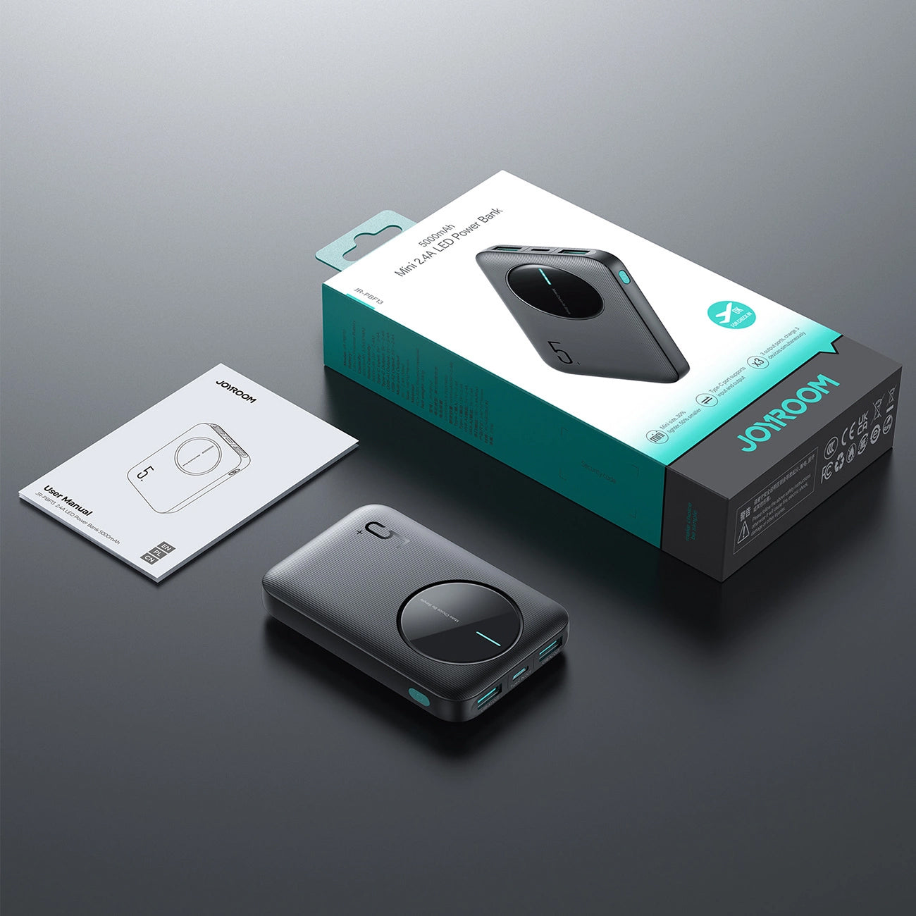 Batteria Esterna Joyroom JR-PBF13, 5000mAh, 12W, 1 x USB-C - 2 x USB-A, Nera