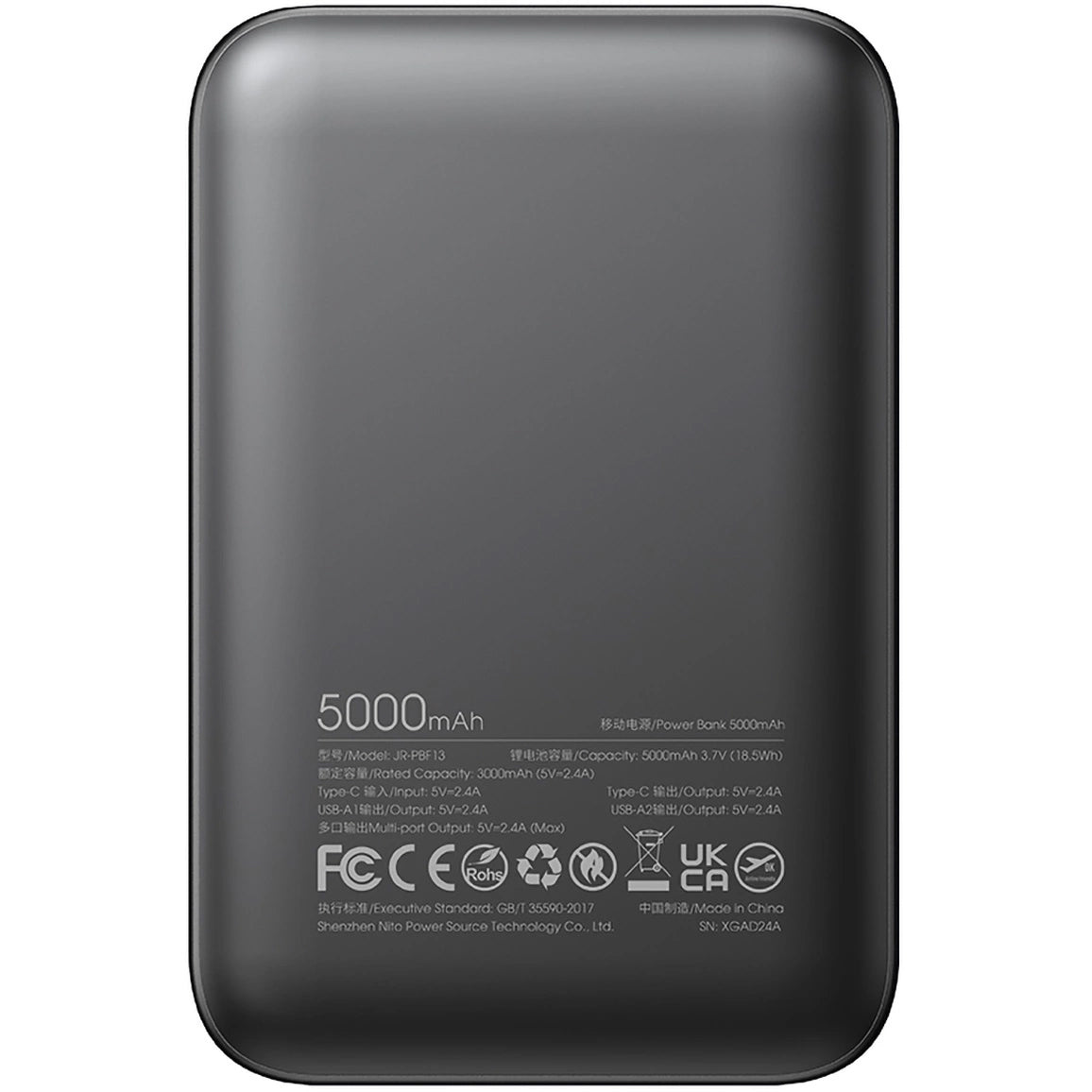 Batteria Esterna Joyroom JR-PBF13, 5000mAh, 12W, 1 x USB-C - 2 x USB-A, Nera