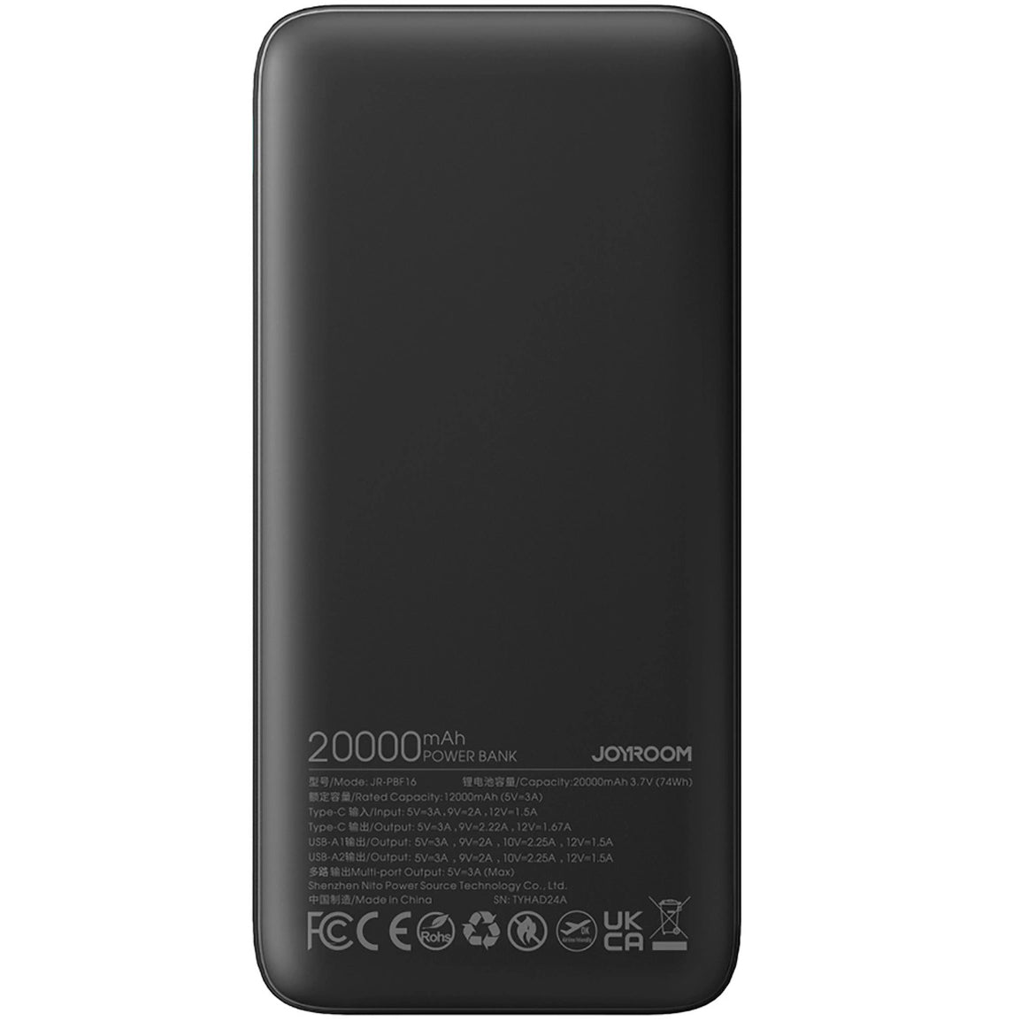 Joyroom JR-PBF16 Batteria esterna, 20000mAh, 22,5W, QC + PD, 1 x USB-C - 2 x USB-A, nero 