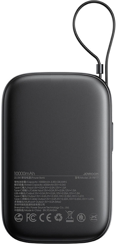 Batteria Esterna Joyroom JR-PBF17, 10000mAh, 22.5W, QC + PD, 1 x USB-A - 2 x USB-C, Nera
