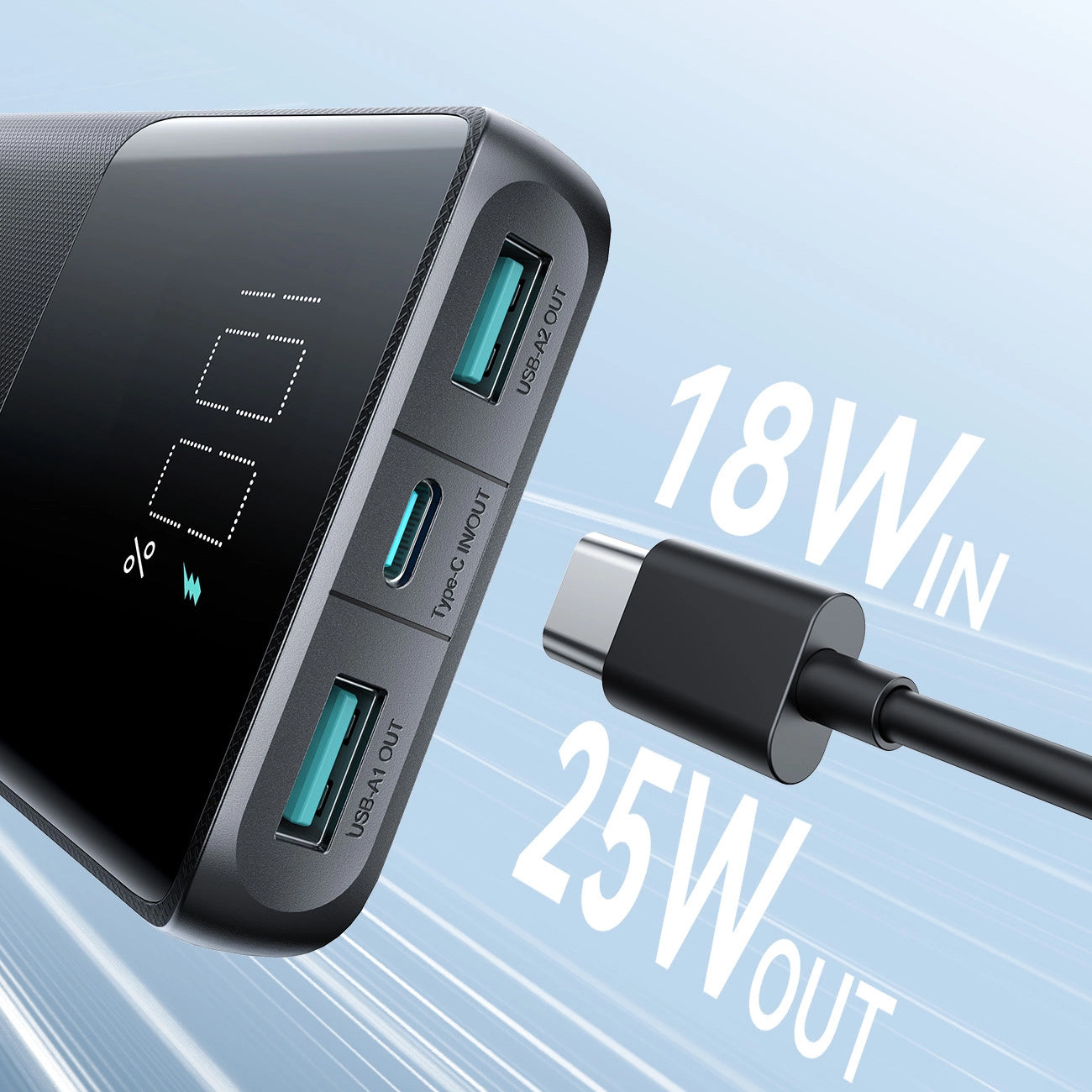 Batteria Esterna Joyroom JR-PBF20, 10000mAh, 25W, QC + PD, 1 x USB-C - 2 x USB-A, Nera