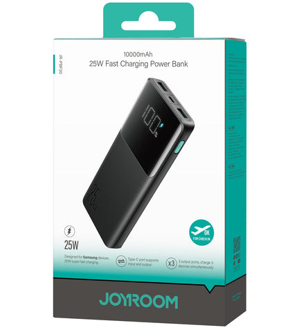 Batteria Esterna Joyroom JR-PBF20, 10000mAh, 25W, QC + PD, 1 x USB-C - 2 x USB-A, Nera