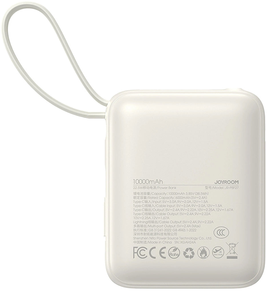 Batteria Esterna Joyroom JR-PBF27, 10000mAh, 22.5W, PD, 1 x Lightning - 2 x USB-C, Bianca