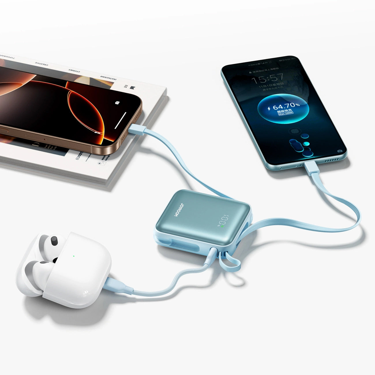 Batteria Esterna Joyroom JR-PBF27, 10000mAh, 22.5W, PD, 1 x Lightning - 2 x USB-C, Blu