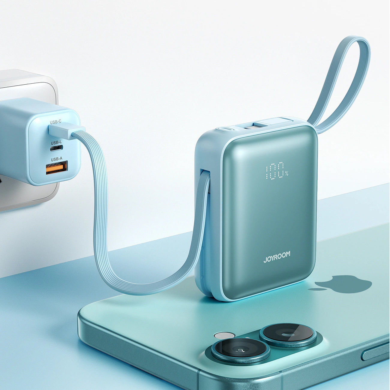Batteria Esterna Joyroom JR-PBF27, 10000mAh, 22.5W, PD, 1 x Lightning - 2 x USB-C, Blu
