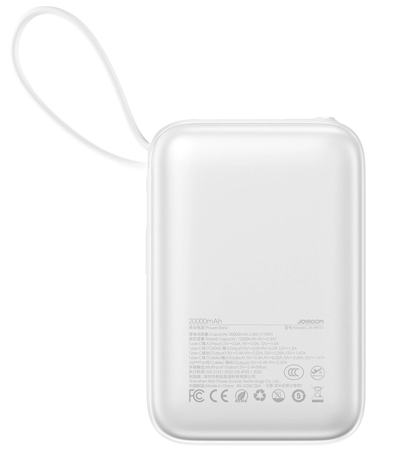 Batteria Esterna Joyroom JR-PBF29, 20000mAh, 22.5W, QC + PD, 1 x Lightning - 2 x USB-C, Bianca