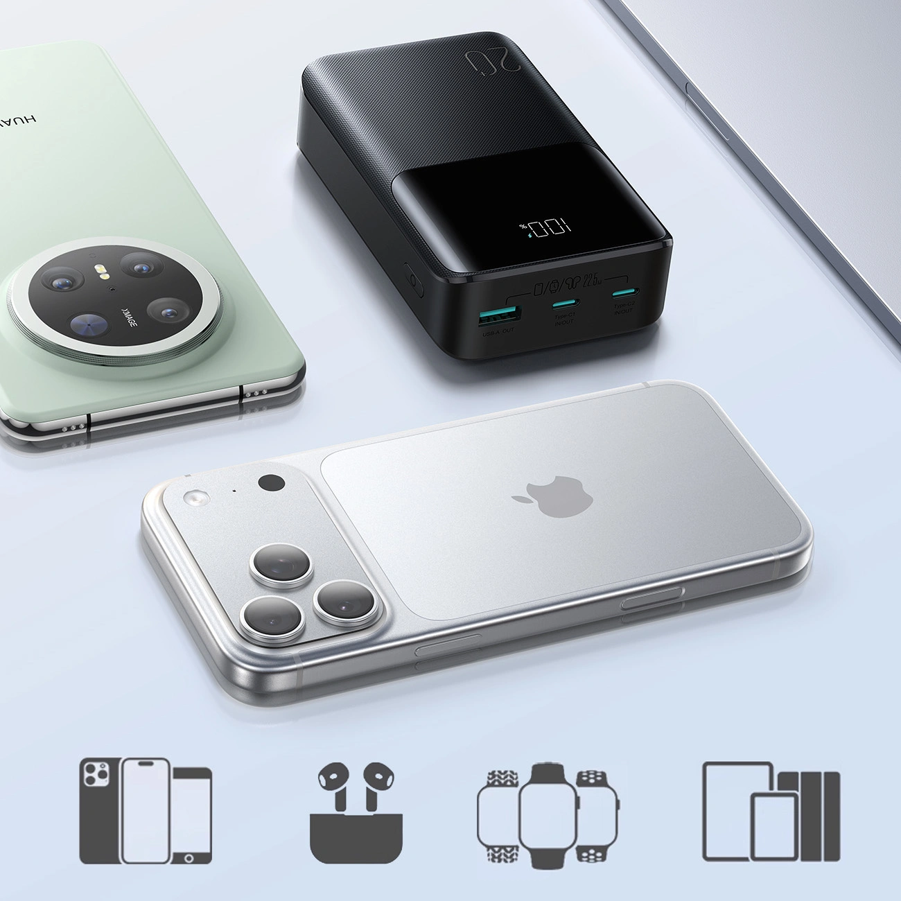 Batteria Esterna Joyroom JR-QP192, 20000mAh, 22.5W, QC + PD, 1 x USB-A - 2 x USB-C, Nera