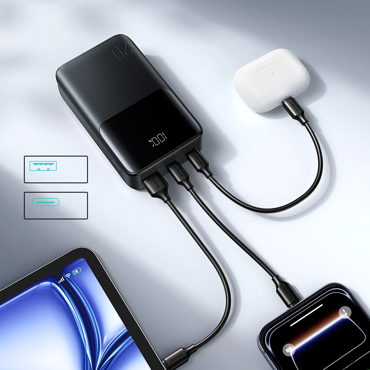 Batteria Esterna Joyroom JR-QP192, 20000mAh, 22.5W, QC + PD, 1 x USB-A - 2 x USB-C, Nera