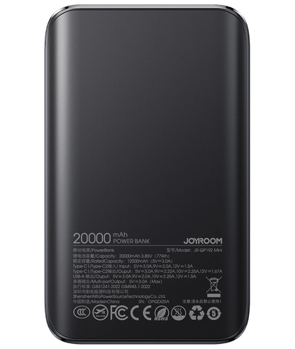 Batteria Esterna Joyroom JR-QP192, 20000mAh, 22.5W, QC + PD, 1 x USB-A - 2 x USB-C, Nera