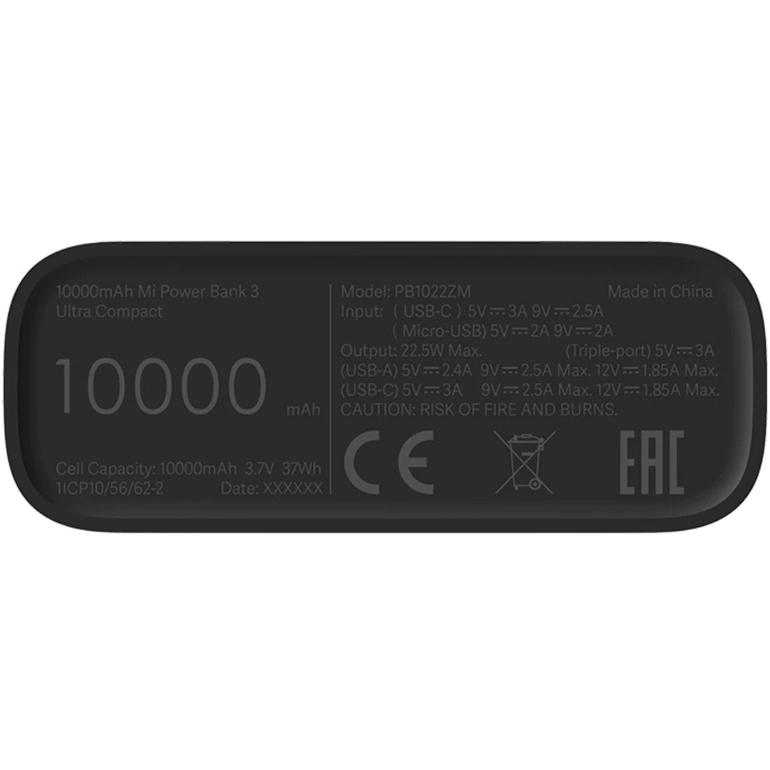 Xiaomi MI 3 Batteria esterna ultra compatta, 10000mAh, 22,5W, QC + PD, 2 x USB-A - 1 x USB-C, nero BHR441212GL BHR4412GL