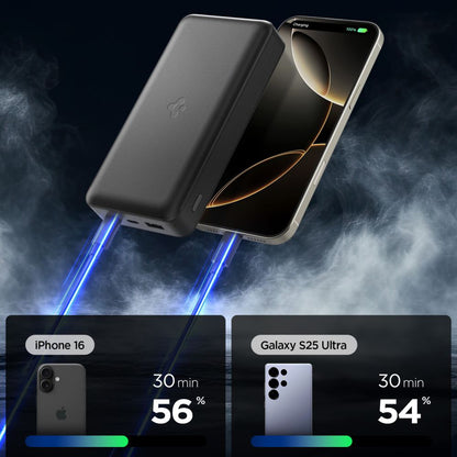 Batteria Esterna Spigen, 30000mAh, 30W, QC + PD, 1 x USB-A - 2 x USB-C, Nera