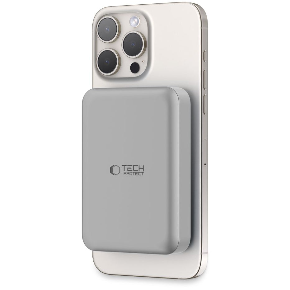 Batteria esterna wireless Tech-Protect PB11 LifeMag, 10000mAh, 15W, PD + FQI, 1 x QI - 1 x USB-C, Grigio 