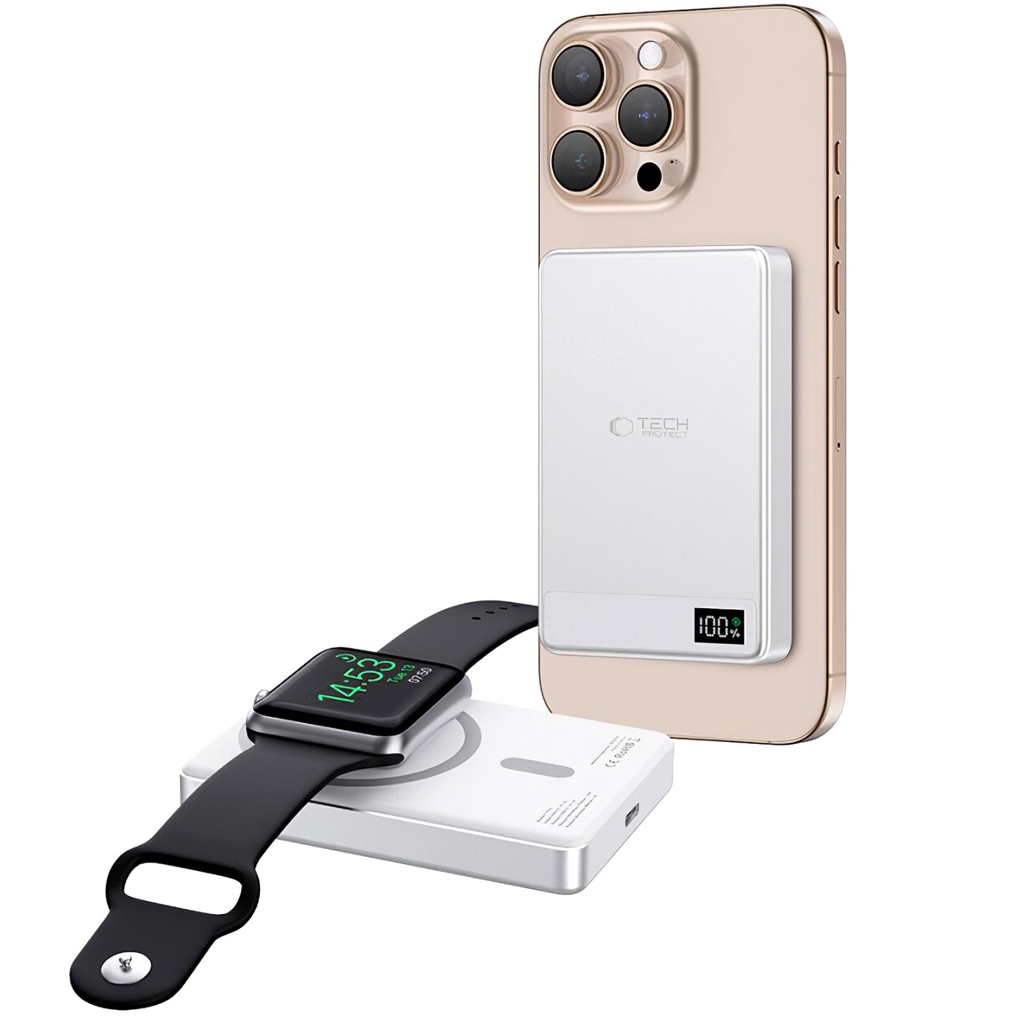 Batteria esterna wireless Tech-Protect PB33 LifeMag, 5000mAh, 15W, FQI, 1 x QI - 1 x USB-C, Grigio