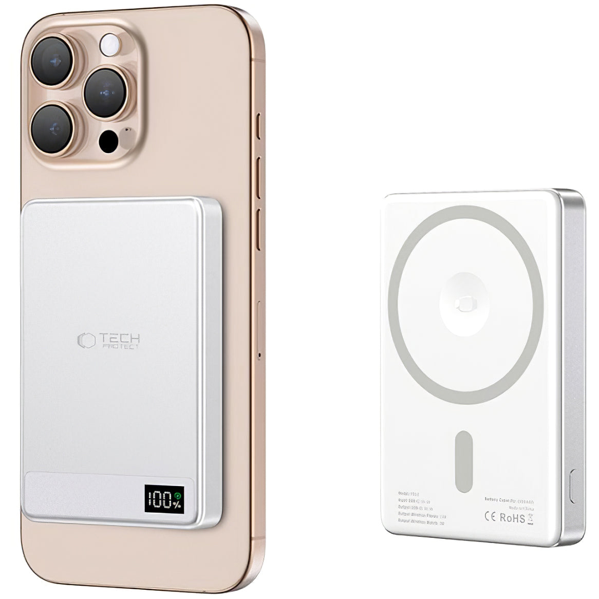 Batteria esterna wireless Tech-Protect PB33 LifeMag, 5000mAh, 15W, FQI, 1 x QI - 1 x USB-C, Grigio