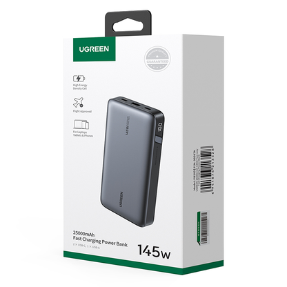 Batteria Esterna UGREEN PB205, 25000mAh, 145W, QC + PD, 1 x USB-A - 2 x USB-C, Grigio