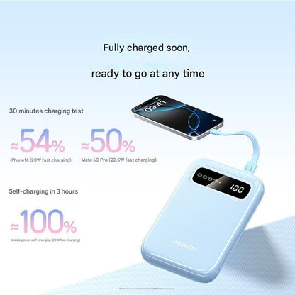 Batteria Esterna UGREEN PB522, 10000mAh, 20W, QC + PD, 1 x USB-A - 1 x USB-C, Blu