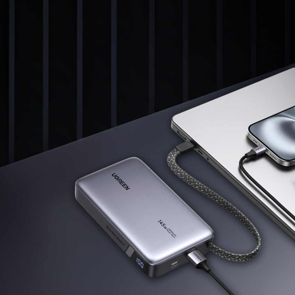 Batteria Esterna UGREEN PB551 (55992B), 20000mAh, 145W, QC + PD, 1 x USB-A - 2 x USB-C, Grigio