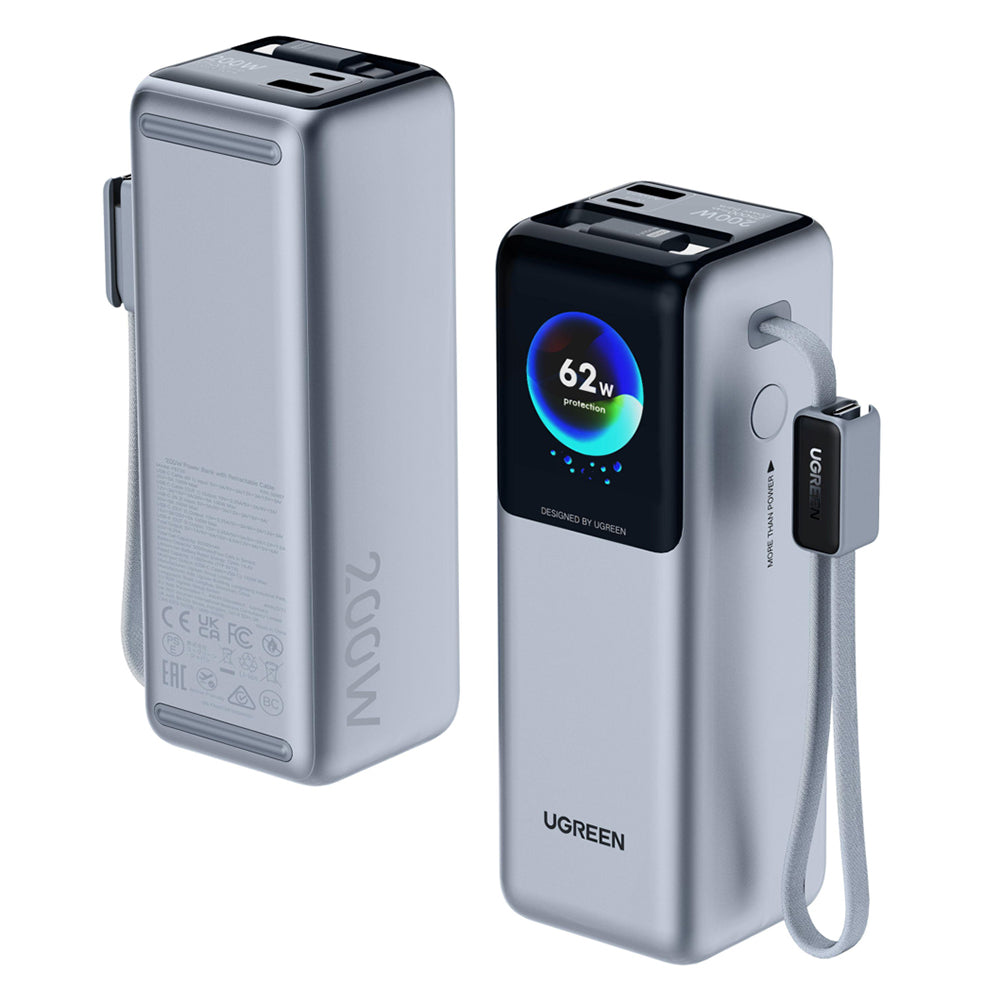 Batteria Esterna UGREEN PB728 (75702B), 25000mAh, 200W, QC + PD, 1 x USB-A - 2 x USB-C, Grigio