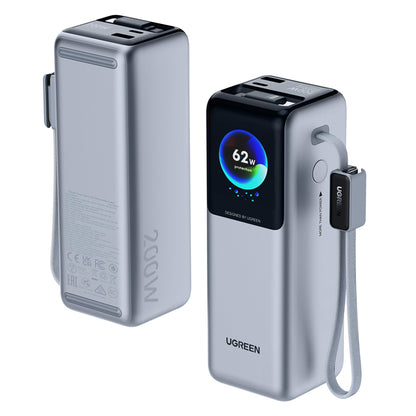 Batteria Esterna UGREEN PB728 (75702B), 25000mAh, 200W, QC + PD, 1 x USB-A - 2 x USB-C, Grigio