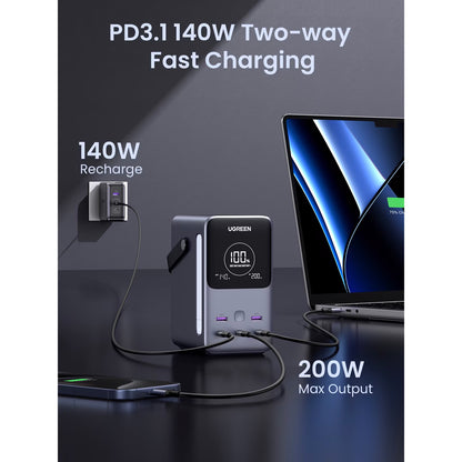Baterie Externa UGREEN PB770, 48000mAh, 300W, QC + PD, 2 x USB-A - 3 x USB-C, Gri