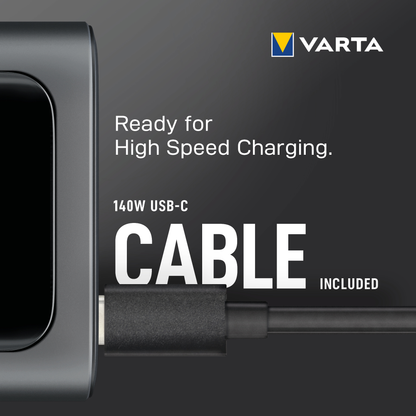 Batteria Esterna Varta High Speed, 27000mAh, 140W, QC + PD, 1 x USB-A - 2 x USB-C, Nera