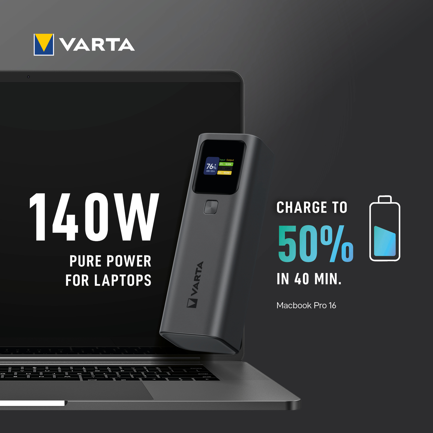 Batteria Esterna Varta High Speed, 27000mAh, 140W, QC + PD, 1 x USB-A - 2 x USB-C, Nera